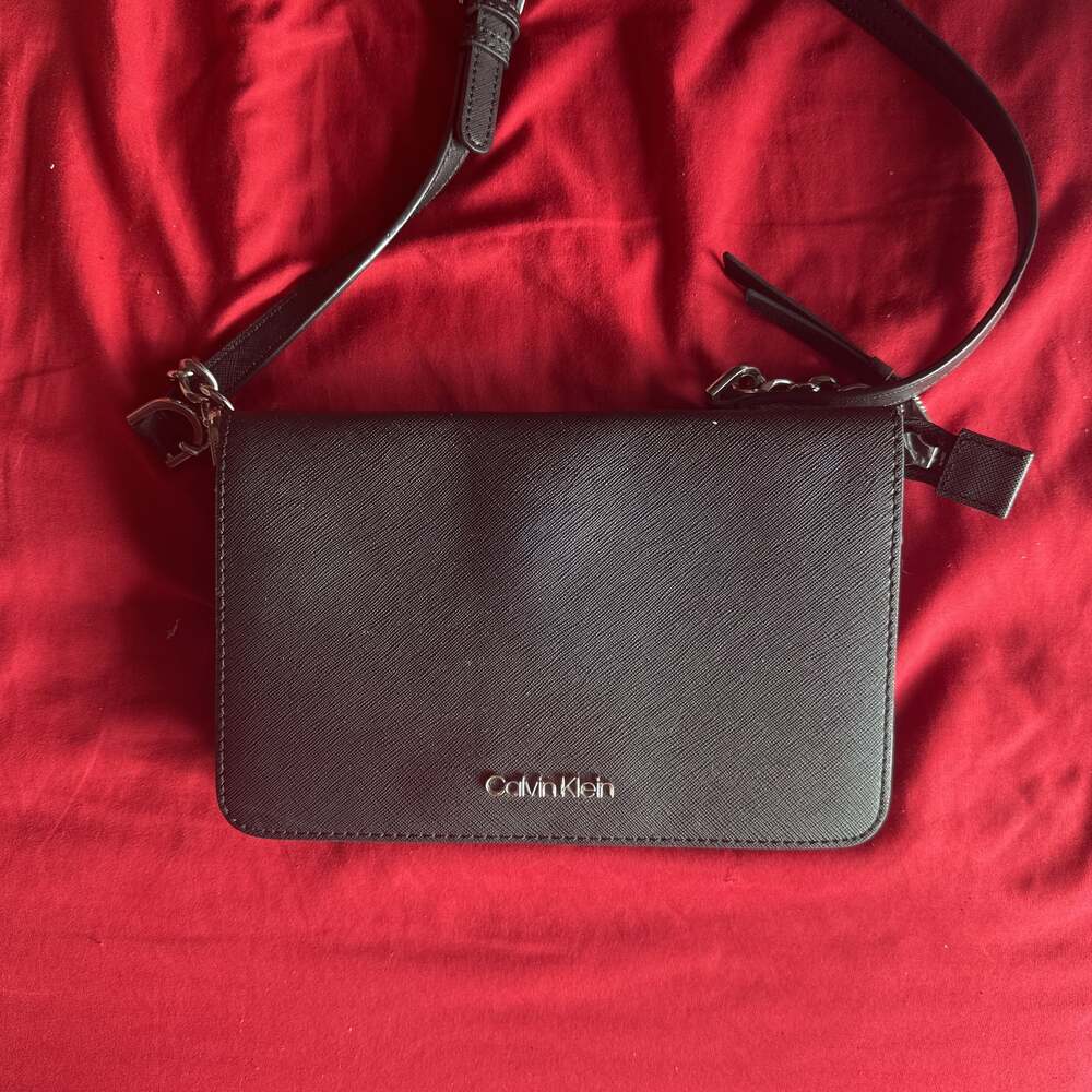 Calvin Klein Black Saffiano Leather Flap Crossbody Bag
